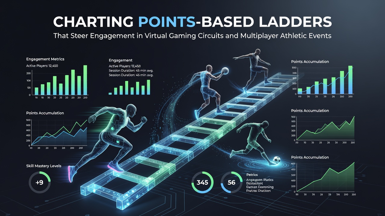 Visual representation of points-based ladder systems in virtual gaming environments showing tier progression and engagement metrics