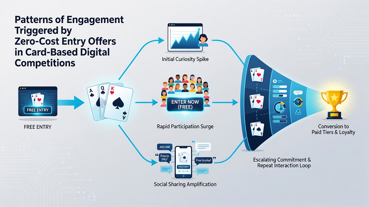 Analytics dashboard displaying engagement patterns and retention metrics for zero-cost card tournament participants over a 30-day period