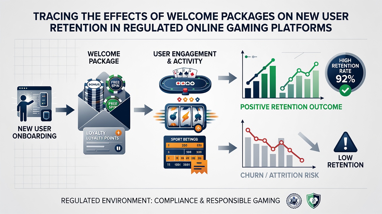 Graph displaying retention curves for users who activated welcome packages versus non-participants over a 90-day period in regulated markets